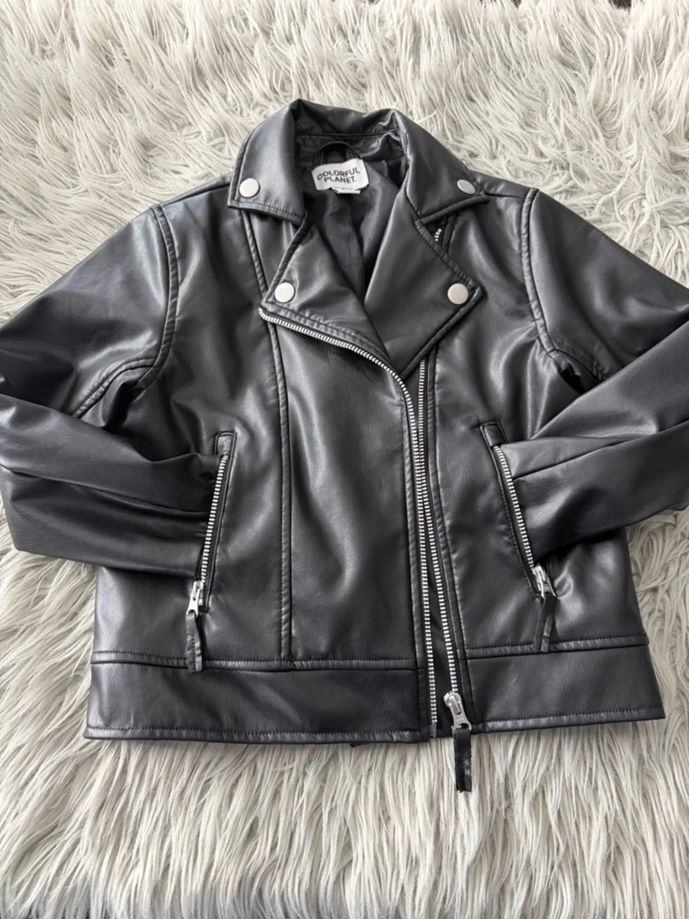 Colourful Planet Kids Black Faux Leather Moto Jacket - Sleek Biker Style